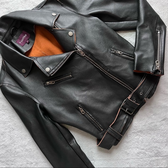 Vigoss Jackets & Blazers - Vigoss Vegan Faux Leather Vintage Distressed Moto Zip Motorcycle Belted Jacket